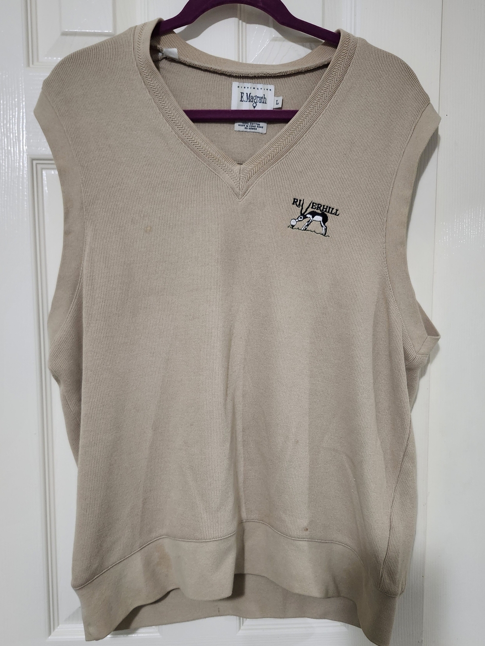 Vintage E. Magrath Riverhill Country Club Golf Sweater Vest Beige Men's Large